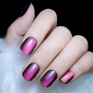 SHORT *CAT EYE CYBER PURPLE* Full Cover 24 Square Nail Tips Press On Glue Set!